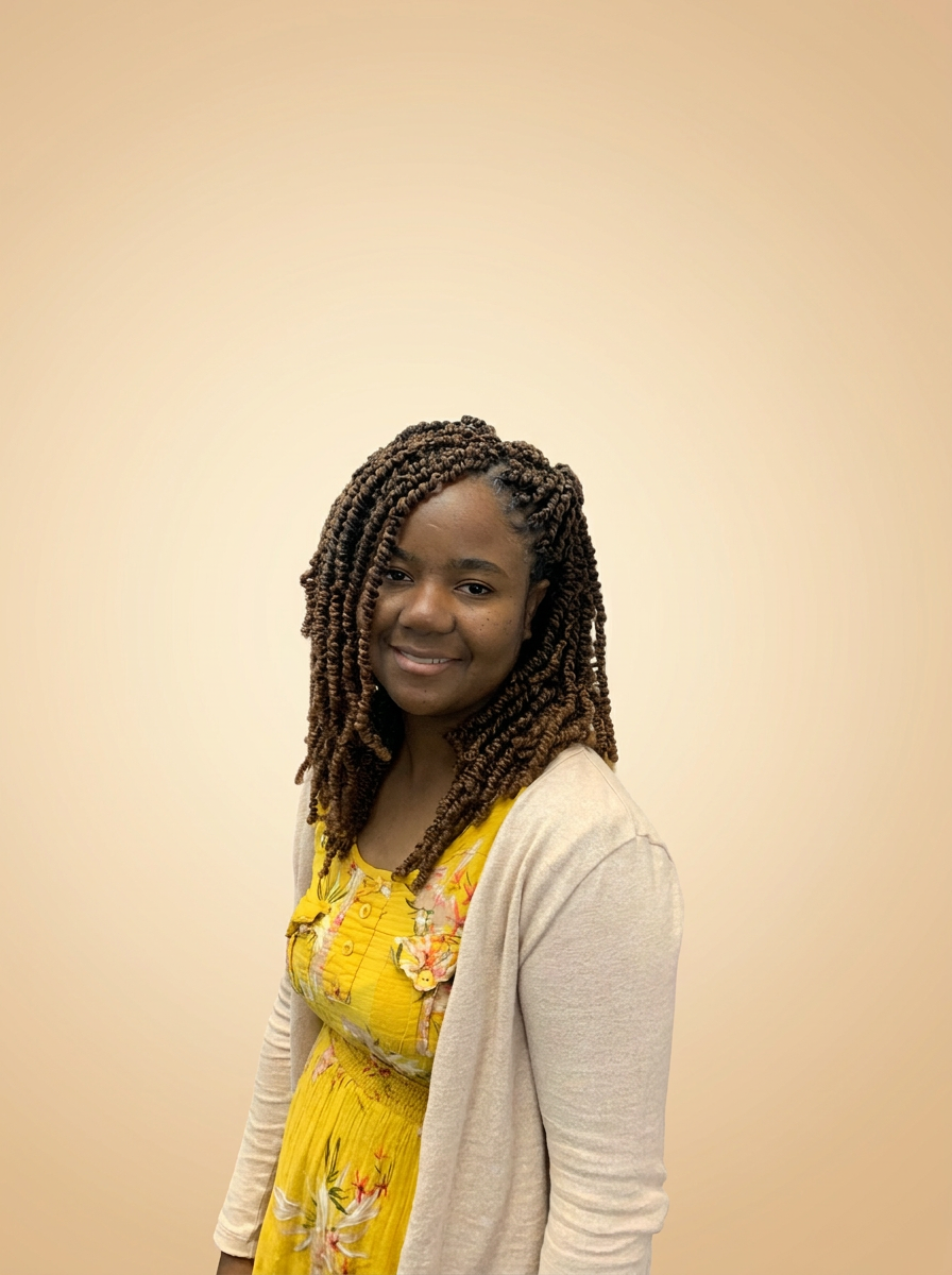 Long twist braids in a warm brown shade styled to one side
